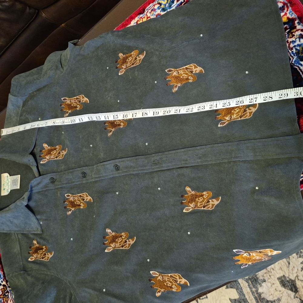 Quacker Factory Vintage Green Faux Suede Embroidered Giraffe Motif.(#1824) Sz.L. - Picture 11 of 15